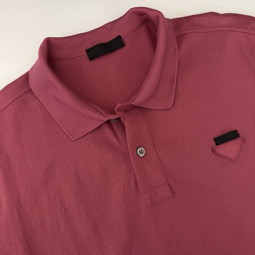 Prada Pique Polo Shirt w/ Triangle Chest Logo Size LARGE pink Slim Fit